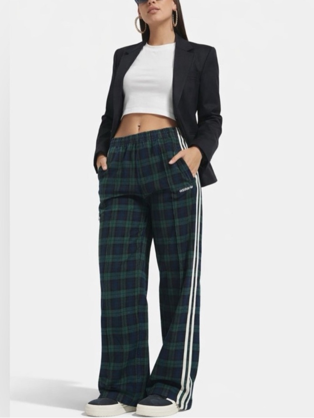 Adidas Tartan, Navy & Green Plaid, White Stripes, Viral, For FiFa , Chill Day
